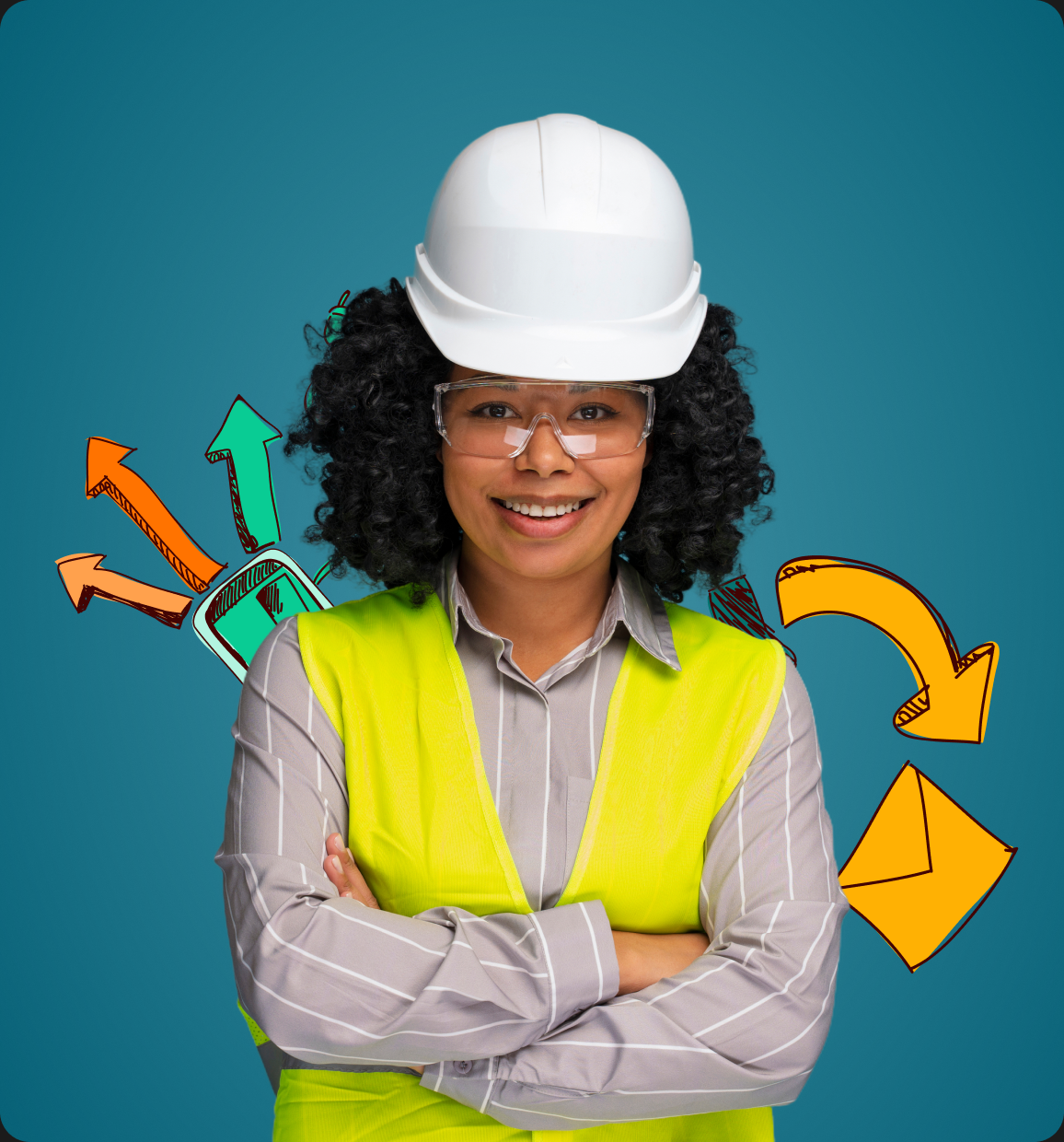 A smiling builder in a hard hat and safety vest