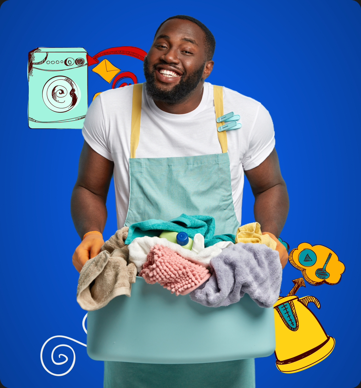 A man carrying a basket of laundry